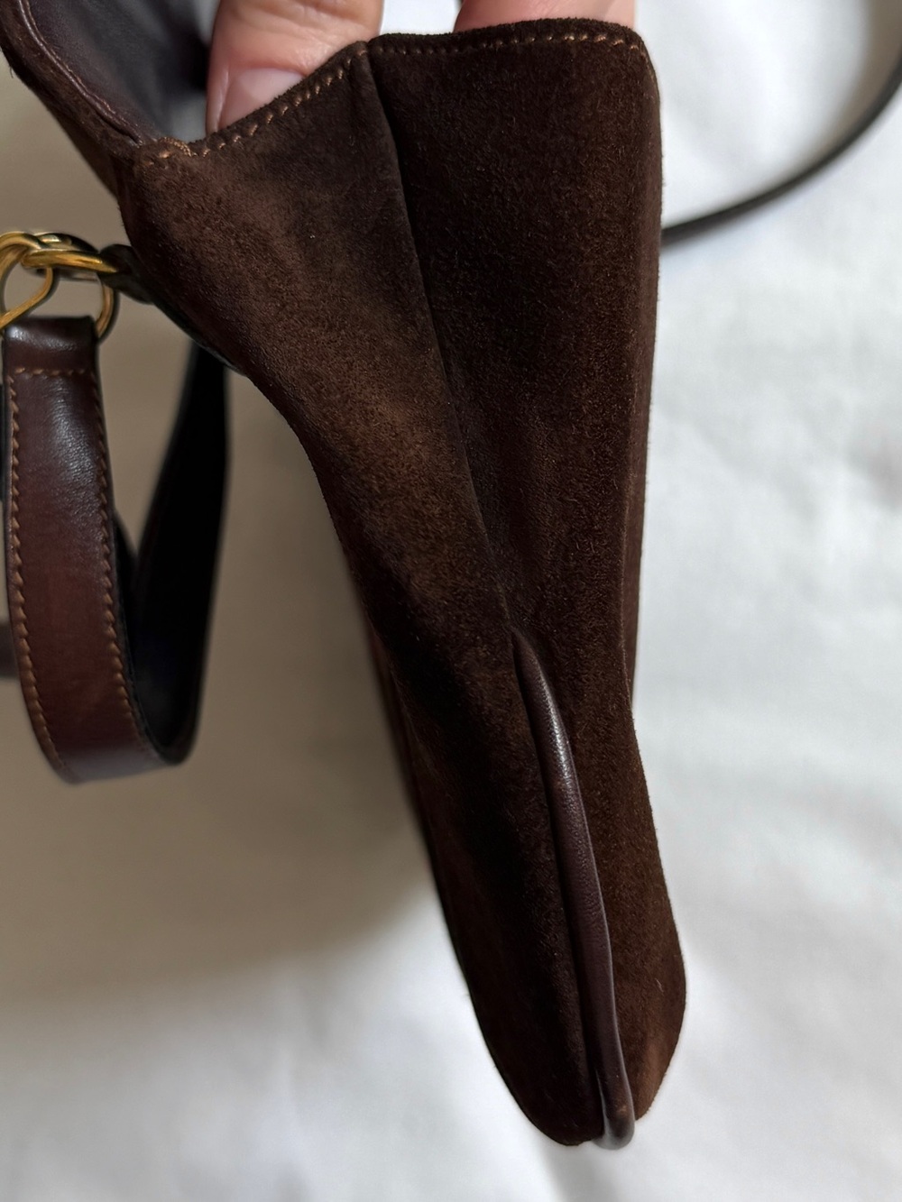 Vintage 1970s Gucci Rare Brown Suede Web Stripe Bag Quiet Luxury Crossbody - Picture 13 of 15